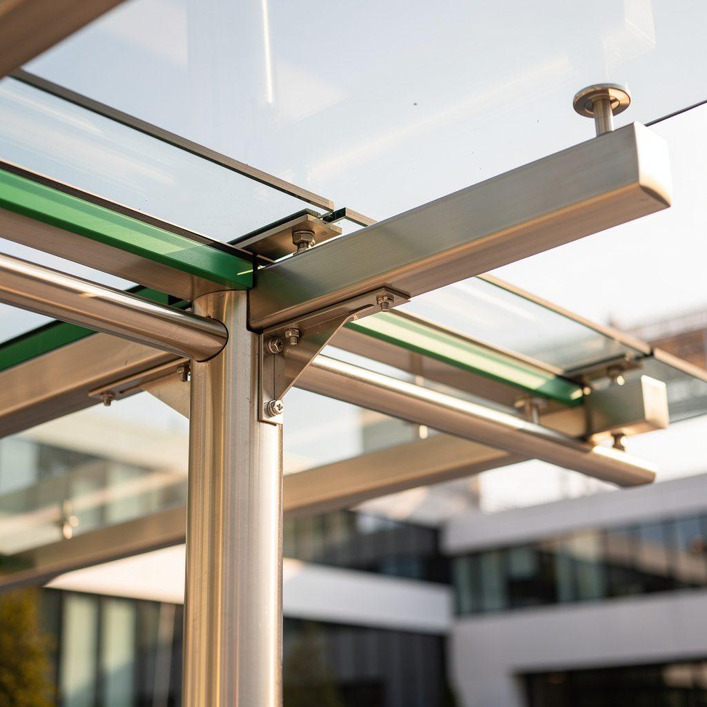 Materialien und Konstruktion – Edelstahl, Sicherheitsglas und Träger-Systeme – VoMo – Vordach Montagen